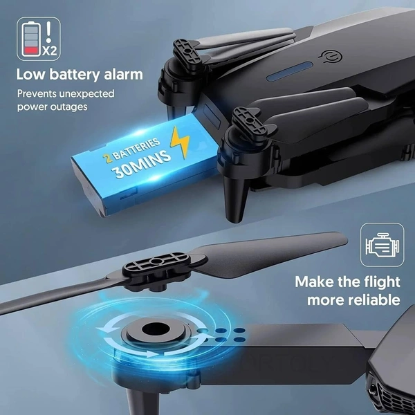 VEV E88 Drone With Dual Camera, Optical Flow Hovering, Trajectory Flight Foldable 1080P HD Drone with FPV Live Video, Smart Gestures Selfie, Altitude Hold, One Key Take Off/Landing, 3D Flips, Headless Mode for Kids and Adults (Black)