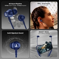 boAt Rockerz 111 Up to 40 Hours Playtime, Dual Device Pairing, ENx Tech, Beast Mode, ASAP Charging, BTv5.3, IPX5, Type-C Interface & Magnetic in Ear Buds Bluetooth Wireless Neckband (Deep Blue) - Navy Blue