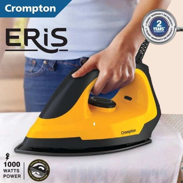 Crompton Eris 1000 Watts Dry Iron With 2 Year Warranty 6 Fabric Settings Power 1000 Watts For Fast Heat Up & Coated Soleplate (Yellow & Black)