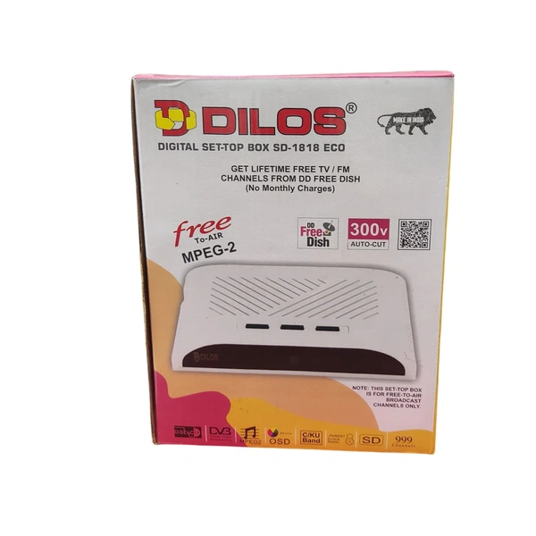 DILOS HR-6SE Digital Set-Top Box SD-1818 ECO | Free-to-Air MPEG-2 | Get Lifetime Free TV / FM Channels from DD Free Dish (No Monthly Charges) (White)