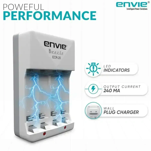 VEV Envie (ECR-20) Beecle 220V Rechargeable Battery Charger for AA & AAA Ni-mh Batteries with Two LED Indicator (WHITE)