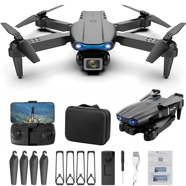 VEV E99 Pro Poldble Drone New Durable Structure Design Special Super Durable Design Foldable Remote Control Drone With Dual Camera Drone 2 Batteries1 Drone (BLACK) - Black