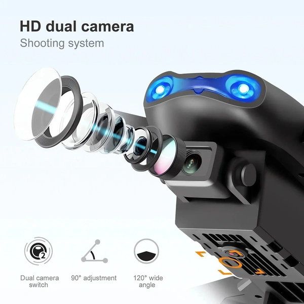 VEV E99 Pro Poldble Drone New Durable Structure Design Special Super Durable Design Foldable Remote Control Drone With Dual Camera Drone 2 Batteries1 Drone (BLACK) - Black