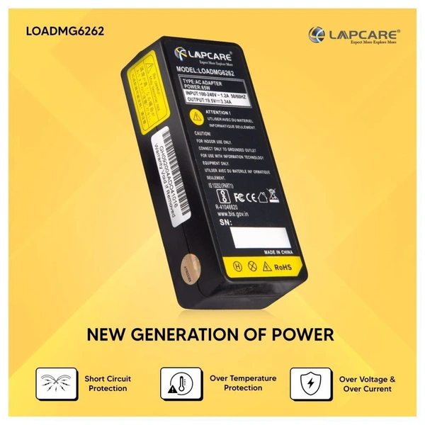 Lapcare LOADMG6262 Laptop Adapter for Dell 19.5V 3.34A 65 Watt (Black)