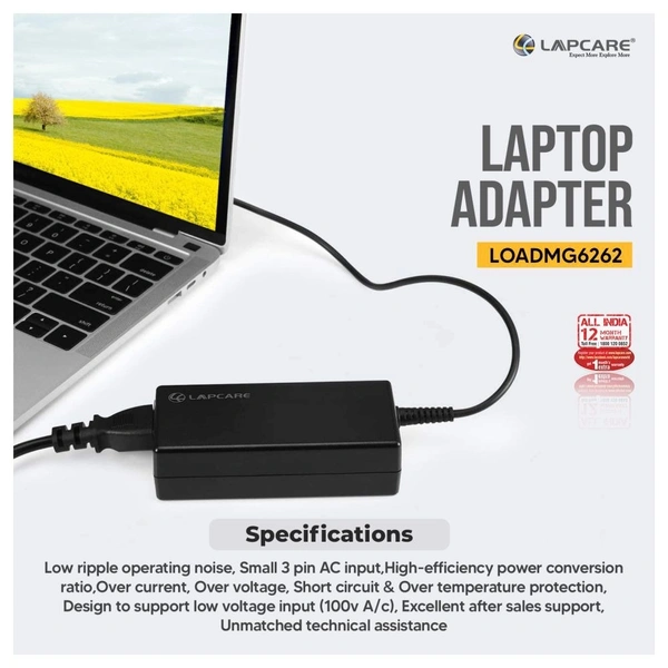 Lapcare LOADMG6262 Laptop Adapter for Dell 19.5V 3.34A 65 Watt (Black)