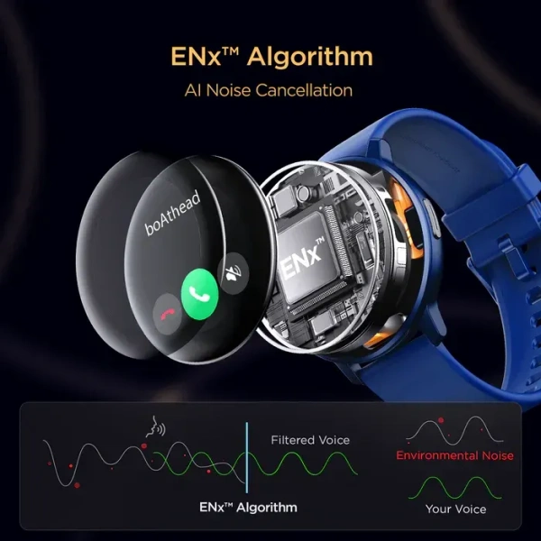 BoAt boAt LUNAR CALL Smartwatch | 1.3"(3.3cm) Display | BT Calling, Bilingual, 100+ Sports Mode (Sapphire Blue)