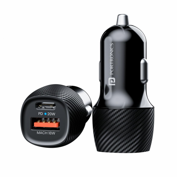 Portronics Car Power 17 | 20W |Car Charger Adapter with Dual Output Fast Charging Compatible with iPhones, Android Smartphones, Tablets & More (Black)