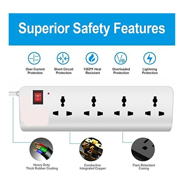 Shreyam SE-177  4 Way Extension | Switch With Indicator | 3 Meter Length (White)
