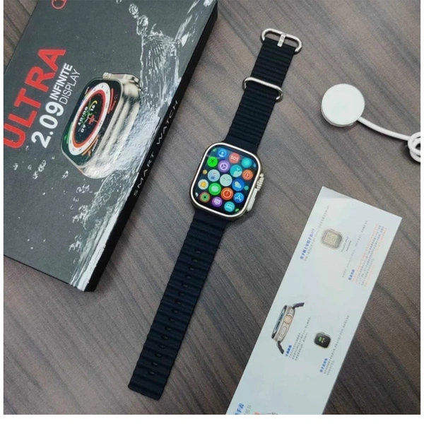 ULTRA T10 Ultra Smartwatch 2.09" inch Big Infinite Display Sleek Design Metal Body with 53mm Real Screws Calling Wireless Charging with Activity Tracker Compatible with All 3G/4G/5G Android (Black) - Black