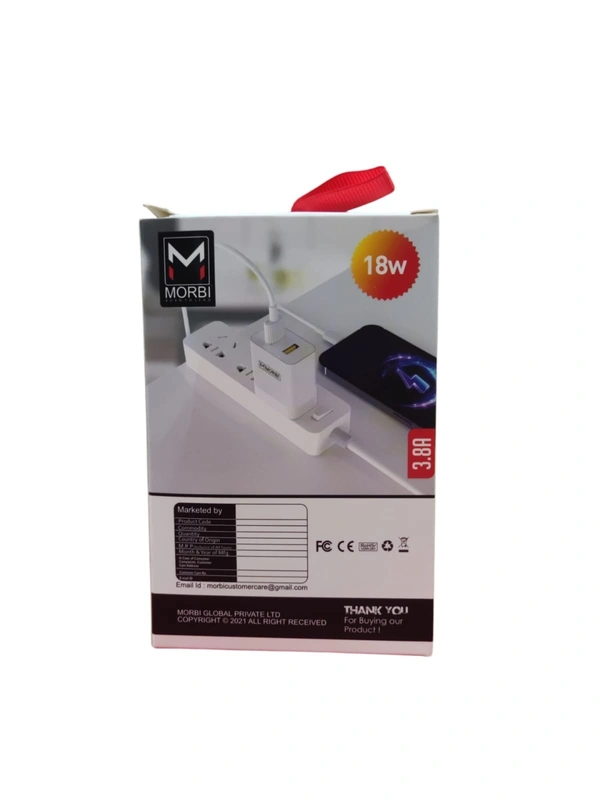 MORBI Morbi Super Fast Superior & Durable Safe And Fast Charging Type-Micro Cable 1m Thunder-2 (18W) (White) - White, Micro-Cable