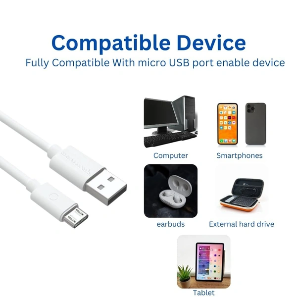 MORBI Morbi Super Fast Superior & Durable Safe And Fast Charging Type-Micro Cable 1m Thunder-2 (18W) (White) - White, Micro-Cable
