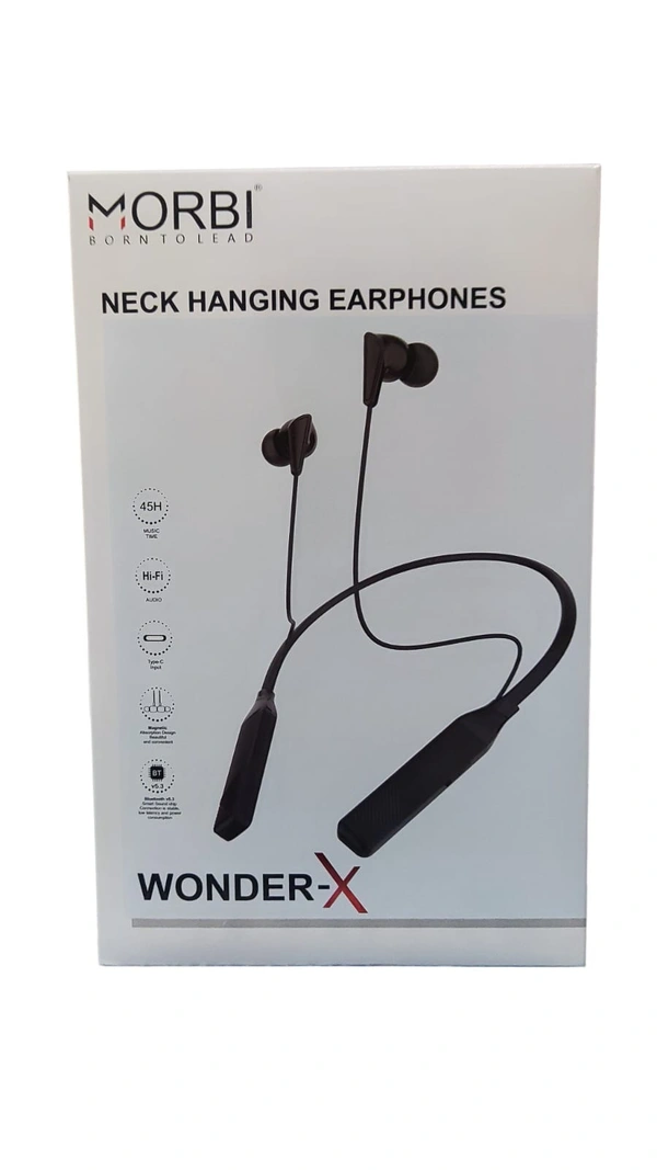 Morbi Wonder-X Wireless Neck Hanging Earphones Headset | Dolby Sound | 45 Hrs Music Time (BLACK)
