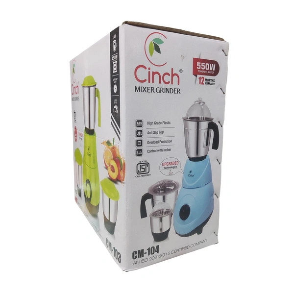 Cinch CM-104 | 550-Watt Mixer Grinder 3 Jars (Panther Blue)