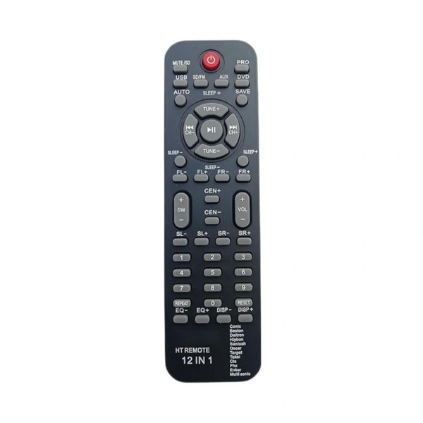 VEV Home Theater Multimedia Speaker 12 in 1 Remote Compatible For Conic, Beston, Deltron, Hlybon, Santosh, Oscar, Target, Tarkai, Crs, Phx, Enkor, Multi Sonic 12 in 1 Remote Controller (Black)