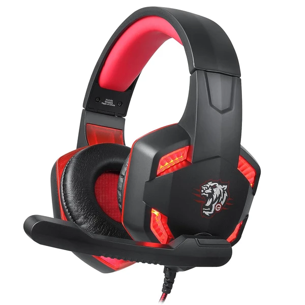Enter enter GANGSTA Wired Gaming Headphone with 40mm Driver, Adjustable Headband with LED Lights and Passive Noise Cancellation with Free Y Splitter ( Black & Red)