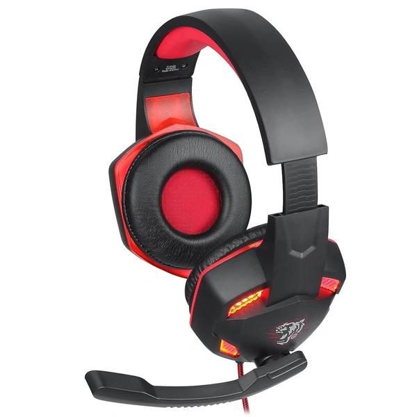 Enter enter GANGSTA Wired Gaming Headphone with 40mm Driver, Adjustable Headband with LED Lights and Passive Noise Cancellation with Free Y Splitter ( Black & Red)