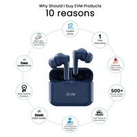 EVM EnZest Neo True Wireless Earbuds - 500mah Case Battery - 25Hrs Playtime - Voice & Touch Assistant (EVM-TWS-K12-Blue) - Blue