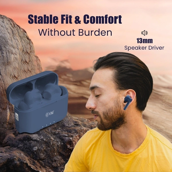 EVM EnZest Neo True Wireless Earbuds - 500mah Case Battery - 25Hrs Playtime - Voice & Touch Assistant (EVM-TWS-K12-Blue) - Blue