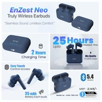 EVM EnZest Neo True Wireless Earbuds - 500mah Case Battery - 25Hrs Playtime - Voice & Touch Assistant (EVM-TWS-K12-Blue) - Blue