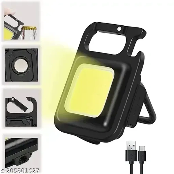 VEV COB Rechargeable Key Chain Light Mini Flashlight Led Light With Bottle Opener Multipurpose (Black)