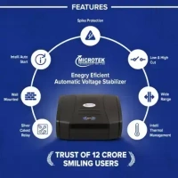 Microtek EMT 1390 Energy Efficient Automatic Voltage Stabilizer for LED TV 50", 55", 65" (Black)