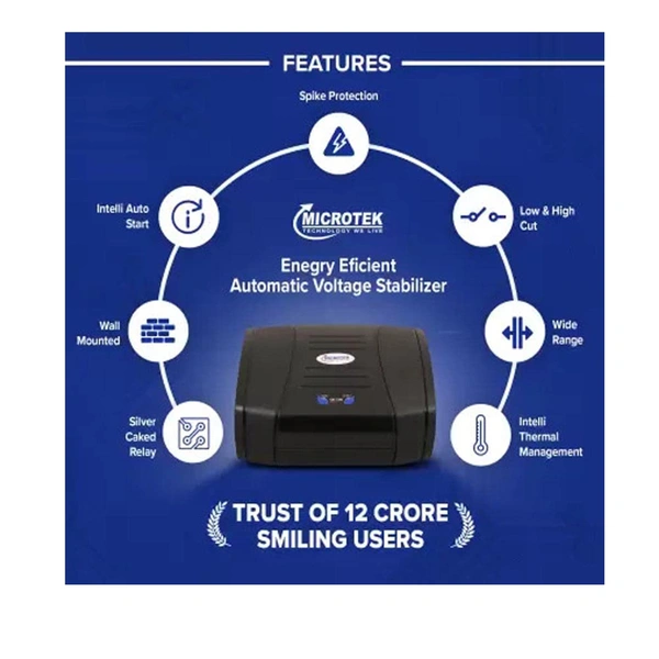 Microtek EMT0790 Digital Automatic Voltage Stabilizer 90V-300V (Black)