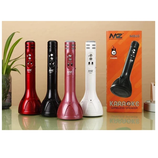 MZ M802 Wireless Mic Karaoke with Bluetooth Sound Changing Echo Button (Pink)