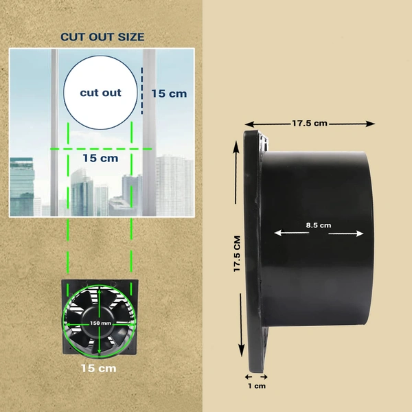 Parker Ventilation Fan 6 inch 150mm Exhaust Fan HIGH SPEED 2000 RPM Copper motor (Black)