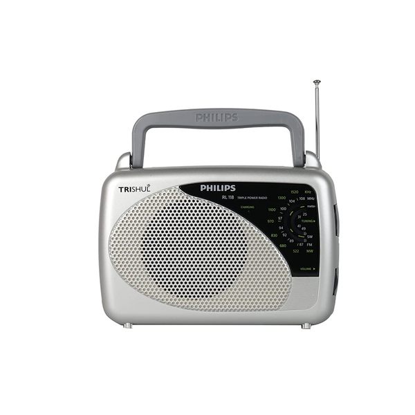 Philips Radio Trishul RL118/94 with MW/SW/FM Bands, 200mW RMS sound output, Built in Rechargeable Battery (Sliver)