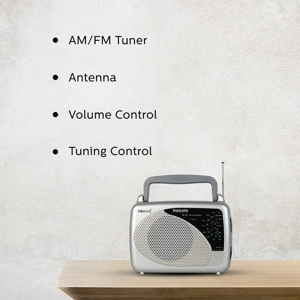 Philips Radio Trishul RL118/94 with MW/SW/FM Bands, 200mW RMS sound output, Built in Rechargeable Battery (Sliver)