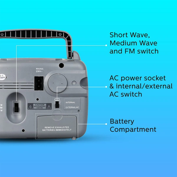 Philips Radio Trishul RL118/94 with MW/SW/FM Bands, 200mW RMS sound output, Built in Rechargeable Battery (Sliver)