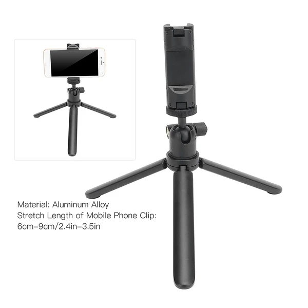 VEV Phone Tripod, Black Mini Tripod Multifunction Collapsible 6cm-9cm Stretchable with Phone Clamp for Phones