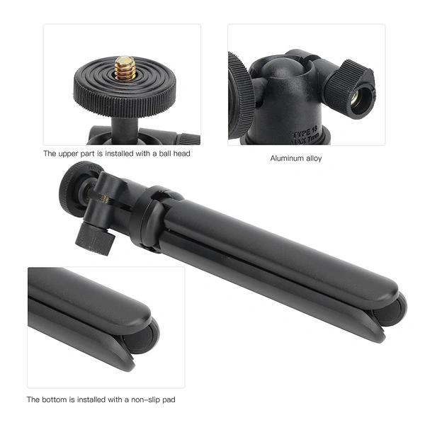 VEV Phone Tripod, Black Mini Tripod Multifunction Collapsible 6cm-9cm Stretchable with Phone Clamp for Phones