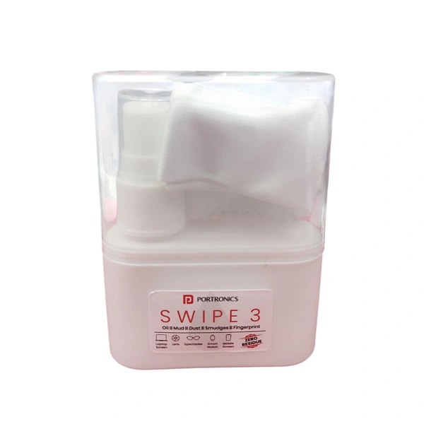 Portronics SWIPE 3 250 micron Microfiber Cloth| Refillable Container |Perfect for Screens, Camera Lens, Lenses (White)