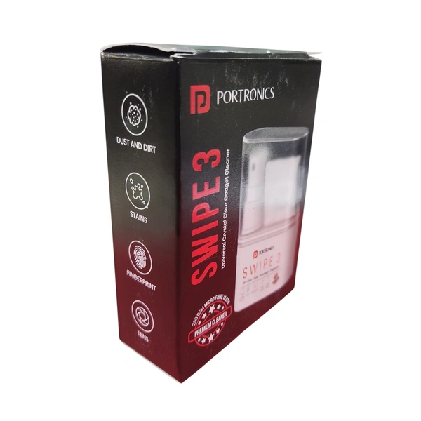 Portronics SWIPE 3 250 micron Microfiber Cloth| Refillable Container |Perfect for Screens, Camera Lens, Lenses (White)
