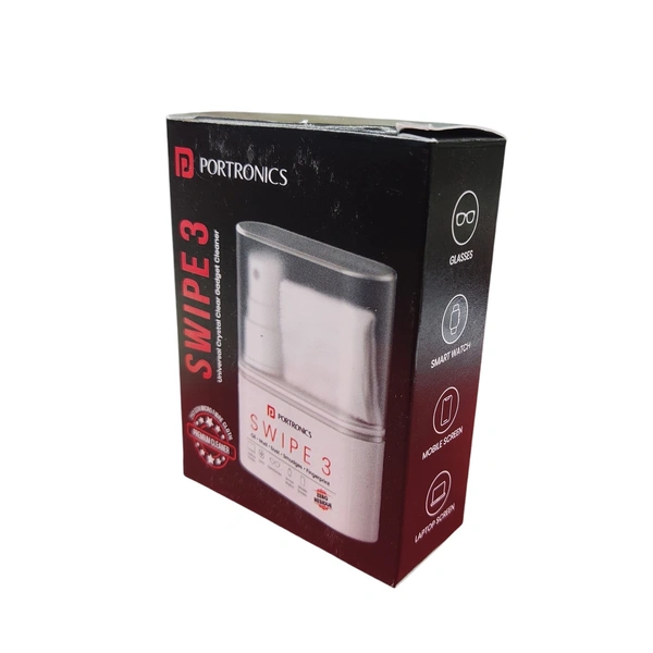 Portronics SWIPE 3 250 micron Microfiber Cloth| Refillable Container |Perfect for Screens, Camera Lens, Lenses (White)