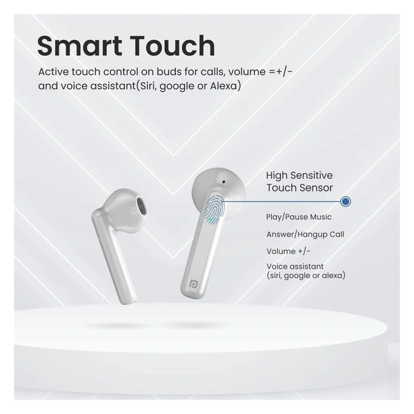 Portronics Harmonics TWINS 25 TWS Earbuds with ENC, Bluetooth 5.1, 13mm Driver, 27Hrs Playtime, Type C Charging, Dual Mic.(White)