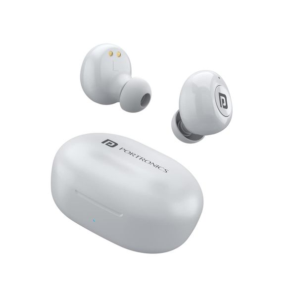 Portronics Harmonics TWINS S3 Smart TWS Bluetooth 5.2 Earbuds with 20 Hrs Playtime, 8mm Drivers, Type C Charging, IPX4 Water Resistant, Low Latency, Lightweight Design(White)
