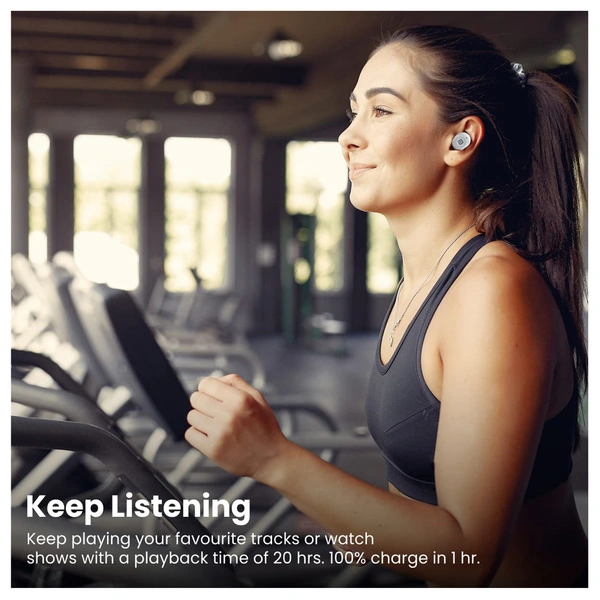 Portronics Harmonics TWINS S3 Smart TWS Bluetooth 5.2 Earbuds with 20 Hrs Playtime, 8mm Drivers, Type C Charging, IPX4 Water Resistant, Low Latency, Lightweight Design(White)