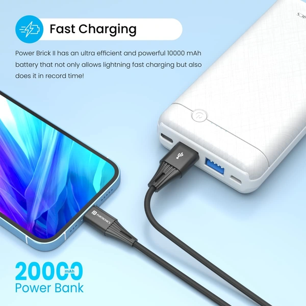 Portronics Power Brick II 20K 20000 mAh,2.4A 12w Slim Power Bank with Dual USB Output Port for iPhone, Android & Other Devices.(White)