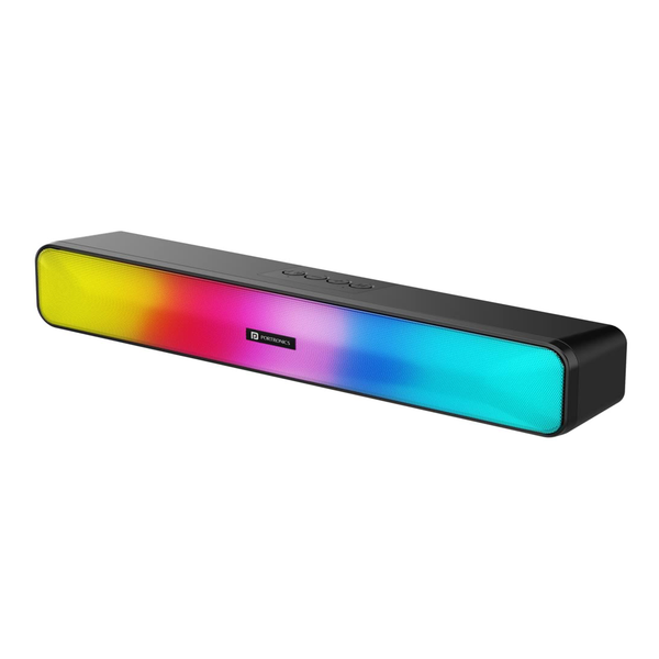Portronics Radian 16W Bluetooth Stereo Soundbar with Multicolour LED Lights, in-Built FM Radio, Built in Mic, Aux in 3.5mm, Micro SD Slot(Black)