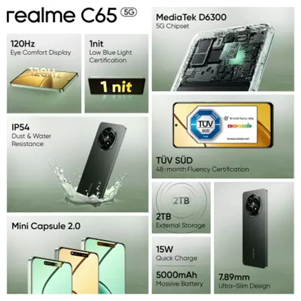 Realme C65 5G 4GB RAM | 128GB Storage (Glowing Black) - Glowing Black