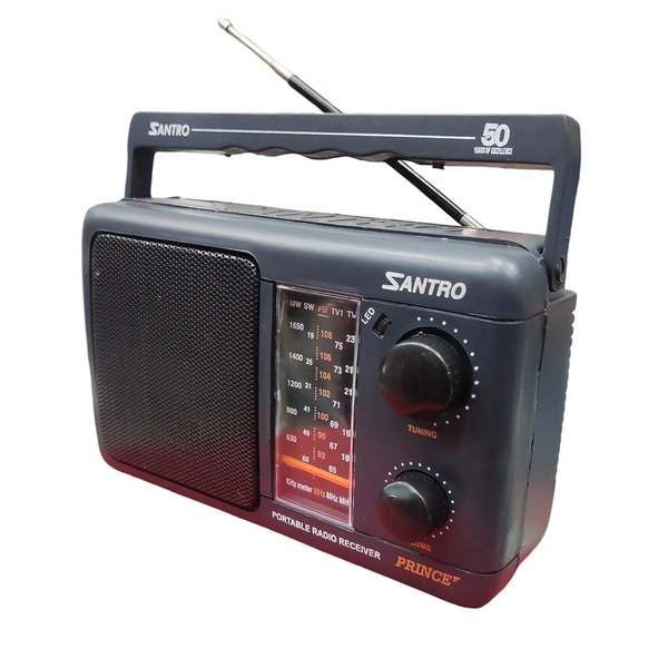 Santro 5 Band Portable Radio With MW/SW/FM/TV1/TV2 | Sweet Sound (Black)