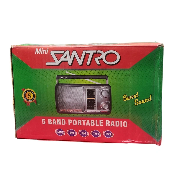 Santro 5 Band Portable Radio With MW/SW/FM/TV1/TV2 | Sweet Sound (Black)