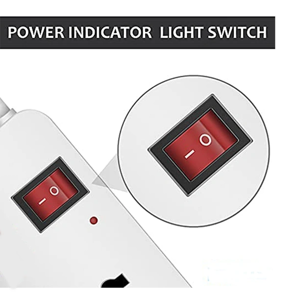 Shreyam SE-177  4 Way Extension | Switch With Indicator | 3 Meter Length (White)