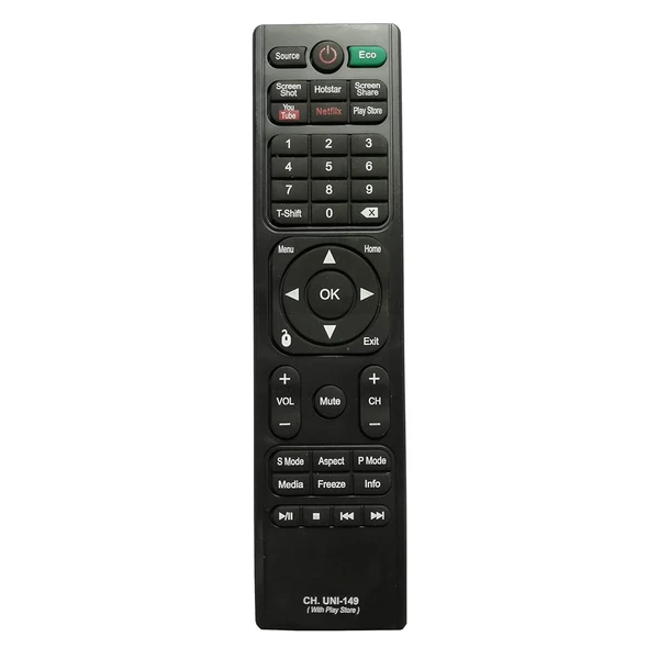 VEV CH UNI-149 4K UHD LED LCD Smart TV Remote Control with Netflix YouTube Functions Compatible for Wybor (Black)