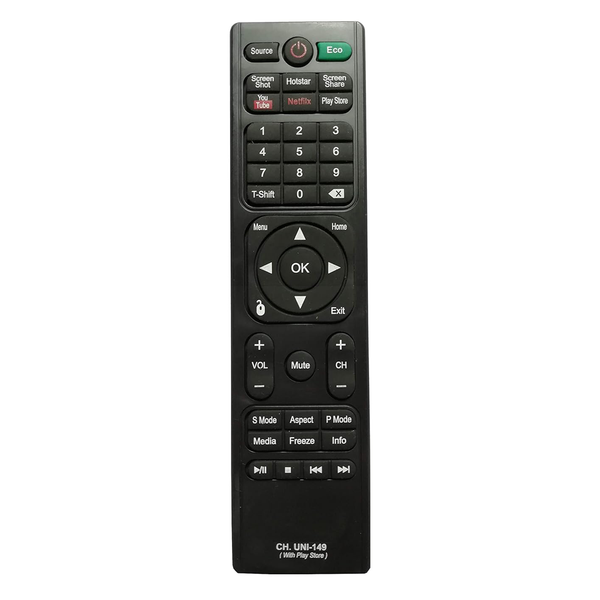 VEV CH UNI-149 4K UHD LED LCD Smart TV Remote Control with Netflix YouTube Functions Compatible for Wybor (Black)
