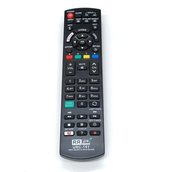 VEV Panasonic Remote Compatible for Panasonic URC 151 LED/LCD/Plasma TV with Netflix, Home, Apps & Hexa Boost Function Button Keys (Black)