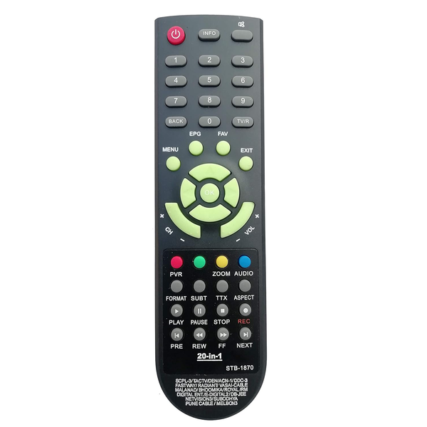 VEV RR STB-1870 20-in-1 Set Top Box Remote Control Compatible for Den Melbon and More