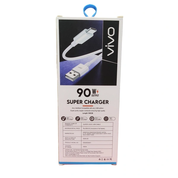 VEV Vivo Data Cable Fast Charging | Type-C | 90W Output | Super Charger (White)
